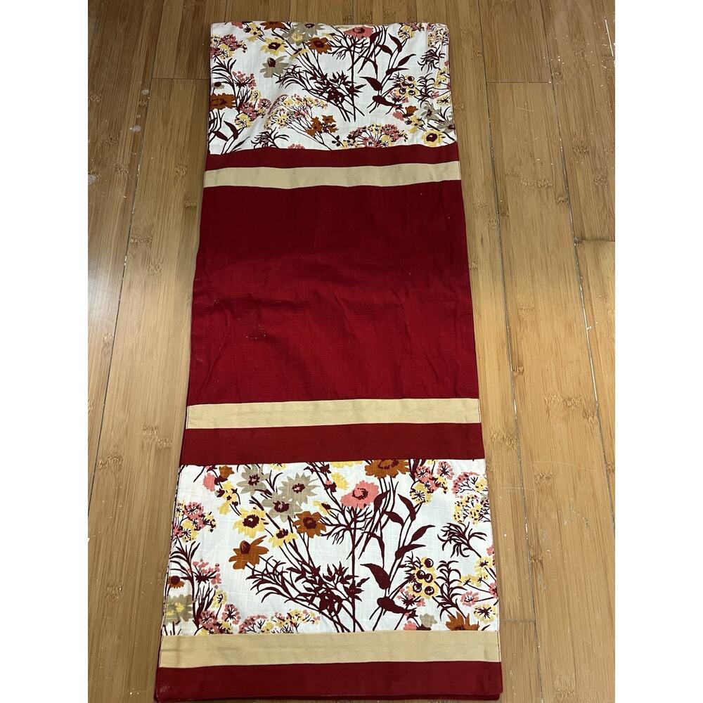 FLORAL TABLE RUNNER 13.5 x70” RED Tan FLOWER PARTY Autumn CHARM Cotton Floral
